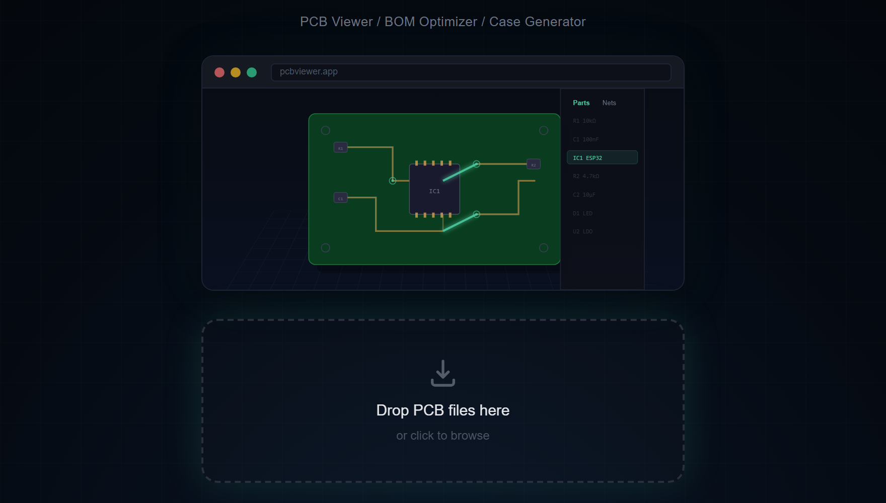 Drag and drop PCB files — no installation required